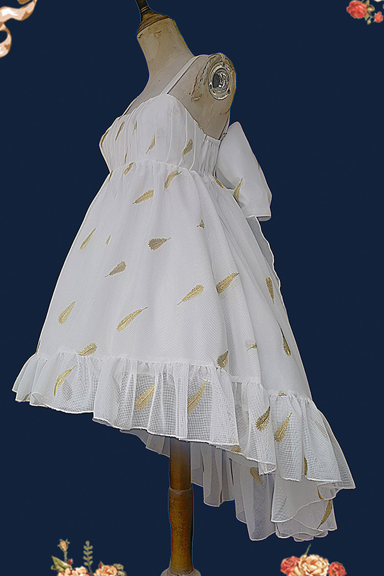Feather Snowflake Embroidery Print Sleeveless Ruffle Bow Sweet JSK Dress