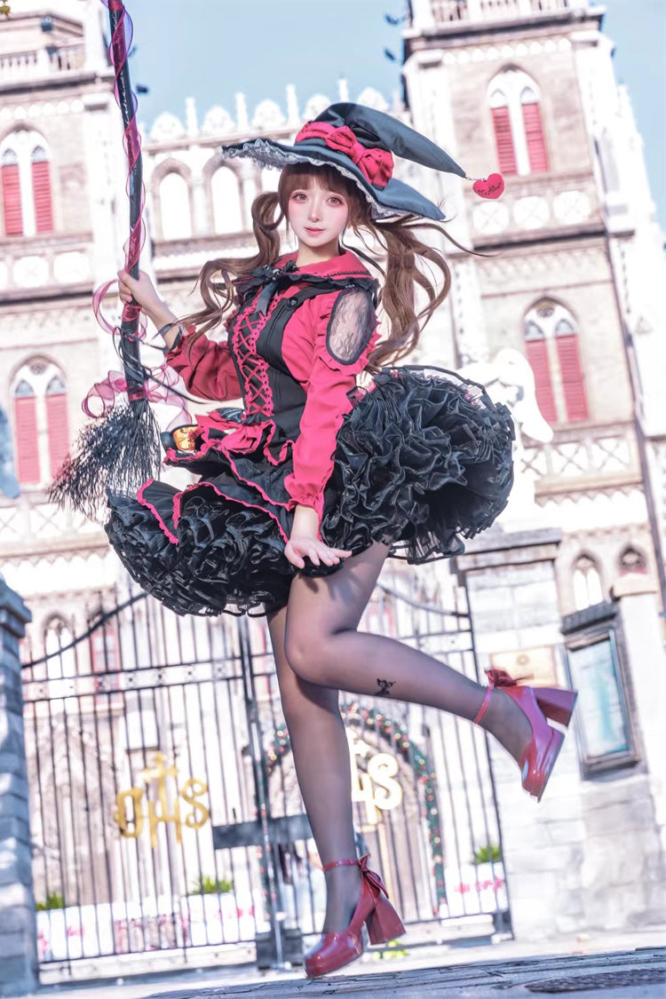 Showa Cake Witch Lolita JSK with Lace-Up Back - Noir