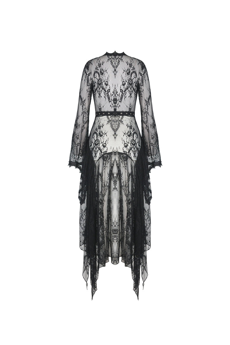 Maxi Cloak with Floral Lace and Belted Waist - Dark