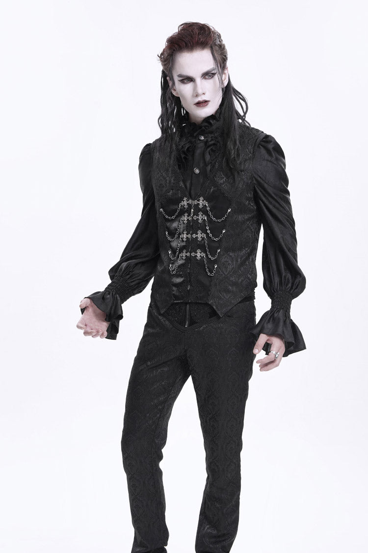 Chain Buckle Jacquard Sleeveless Gothic Vest for Men - NoirEdge