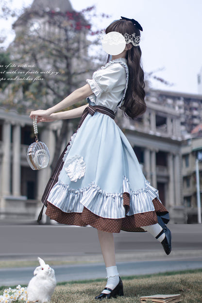 Sleeveless Printed Ruffled Bow Alice College Elegant Lolita Jumper
