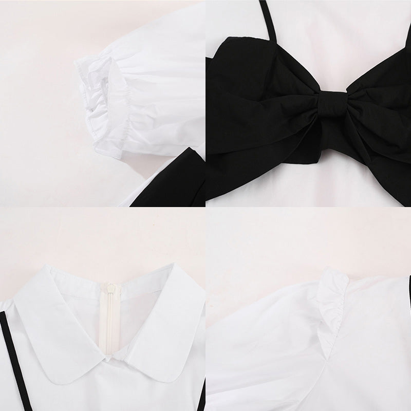 High Ruffled Set Bow T-Shirt Knot Skirt Waist