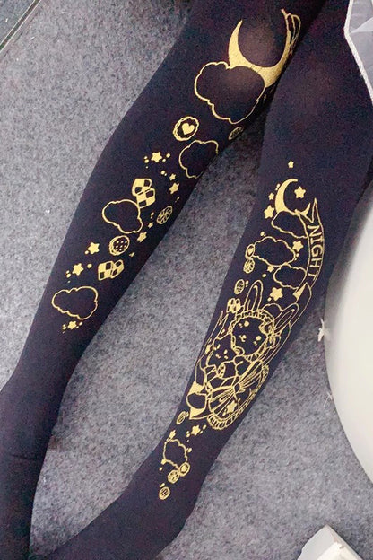 Sweet Lolita Sheer Tights with Metallic Foil Print in 13 Variants