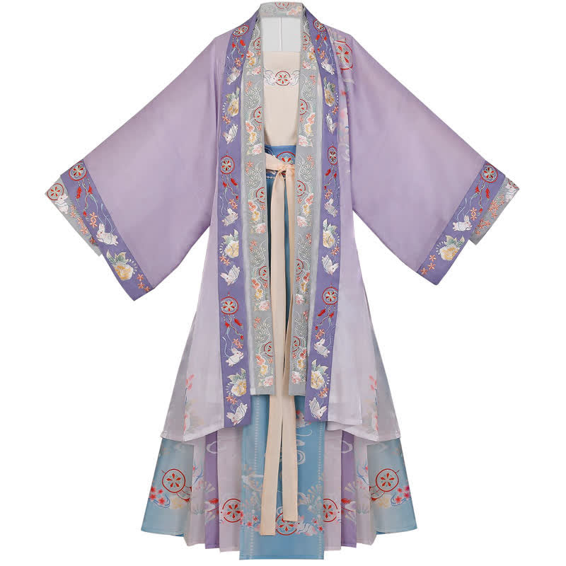 Ensemble Hanfu brodé floral de lapin de dessin animé vintage