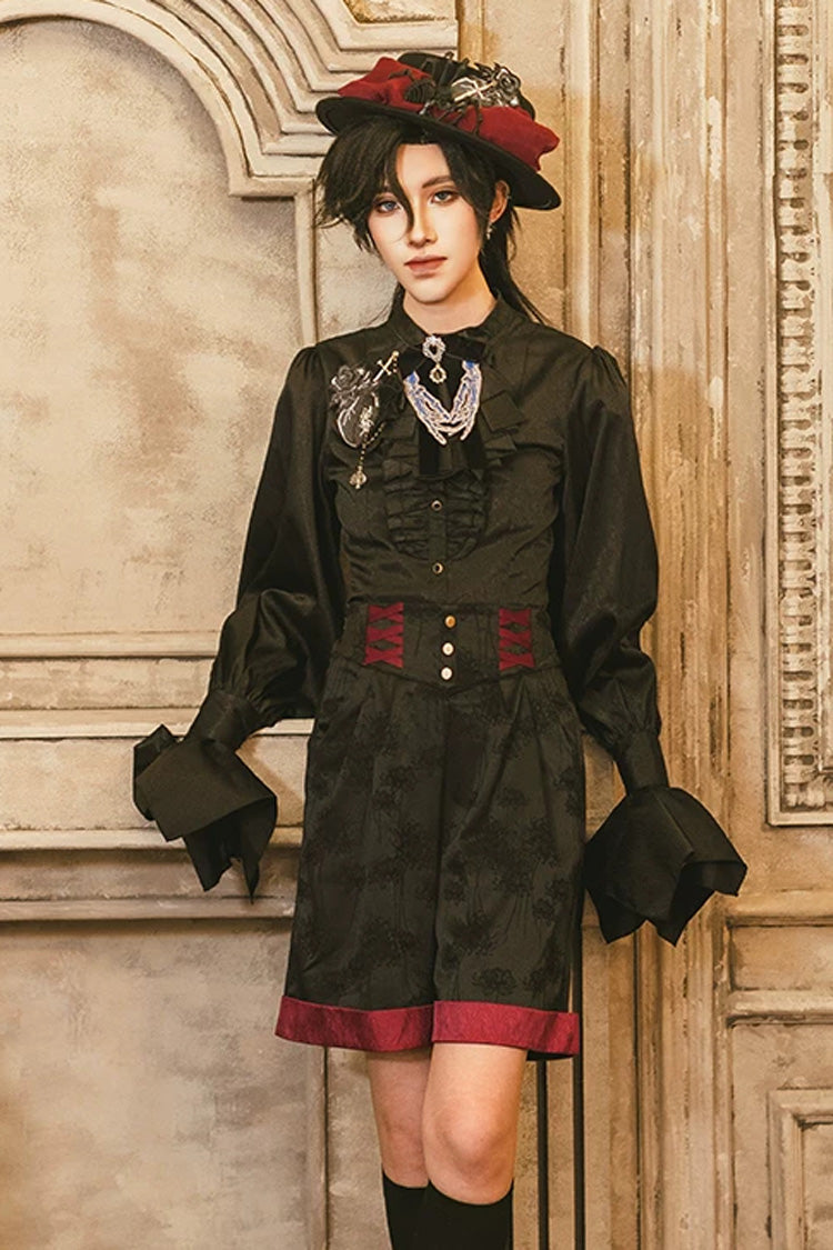 Moonlit Return Jacquard Ouji Lolita Set with Lace-Up - Noir