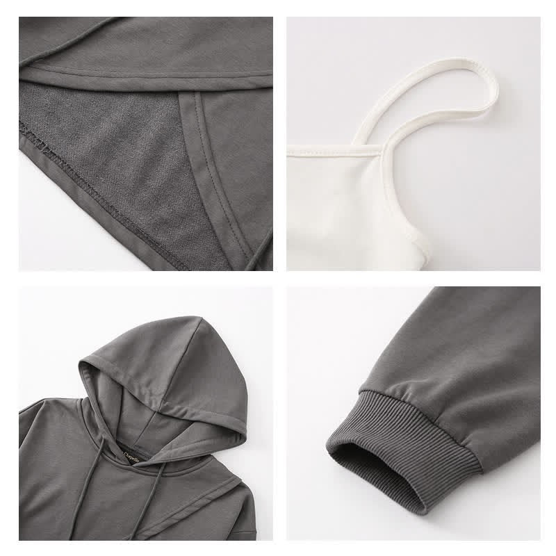 Cross Hoodie Top Crop Chic Pockets Cargo Tank Pants