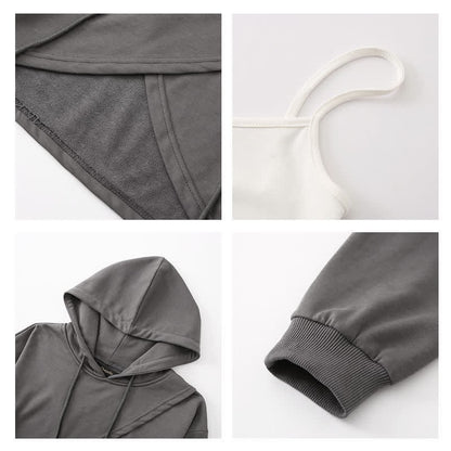 Cross Hoodie Top Crop Chic Pockets Cargo Tank Pants