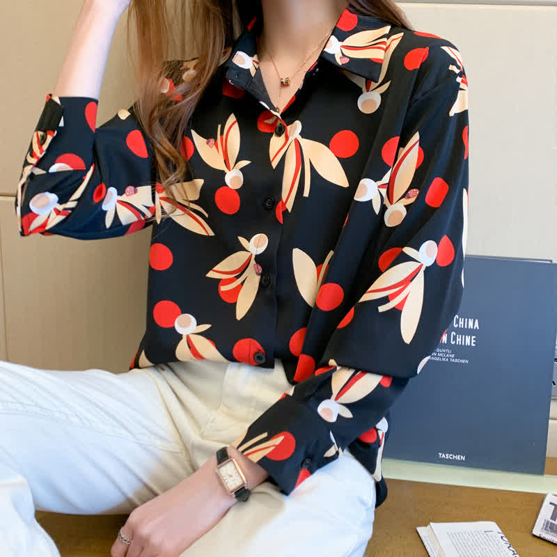 Vintage Polka Floral Print Casual Shirt