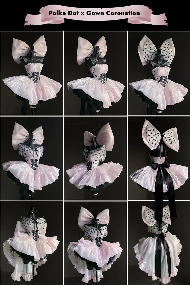 Rose Polka Coronation Sleeveless Printed Ruffle Bow Back Corset Lace Princess Gown