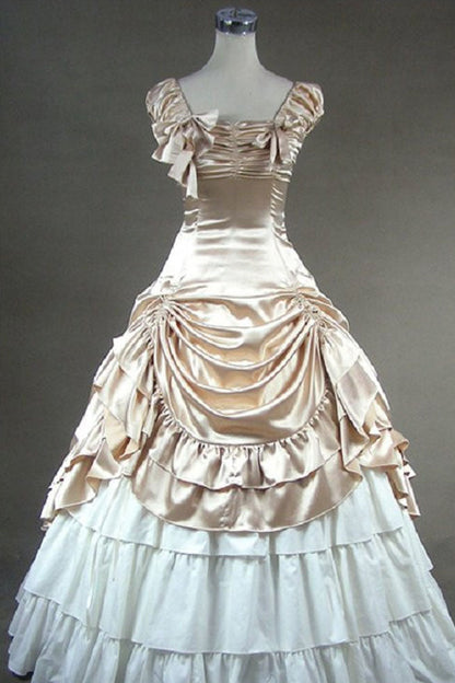 Cotton Cap Sleeve Layered Victorian Prom Dress