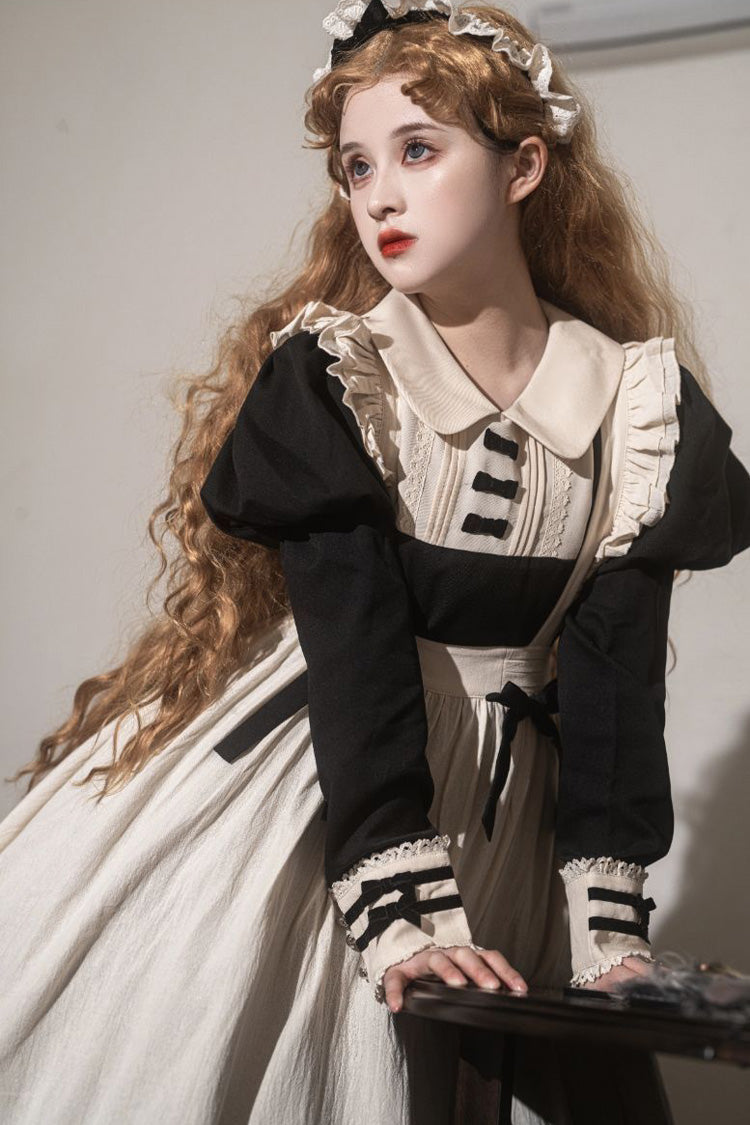 Classic Lolita Dress with Lapel Collar and Ruffle Details