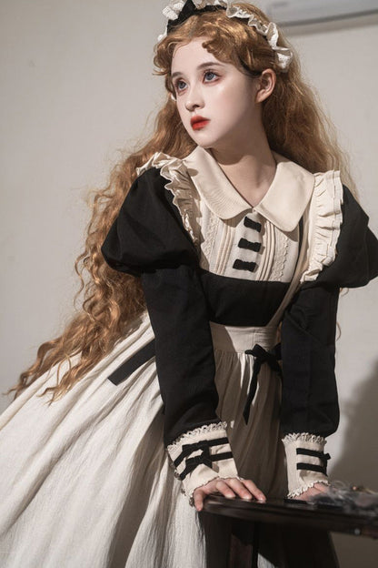 Classic Lolita Dress with Lapel Collar and Ruffle Details
