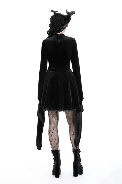 Velvet Gothic Wedding Gown with Mesh and Lace-Up Details