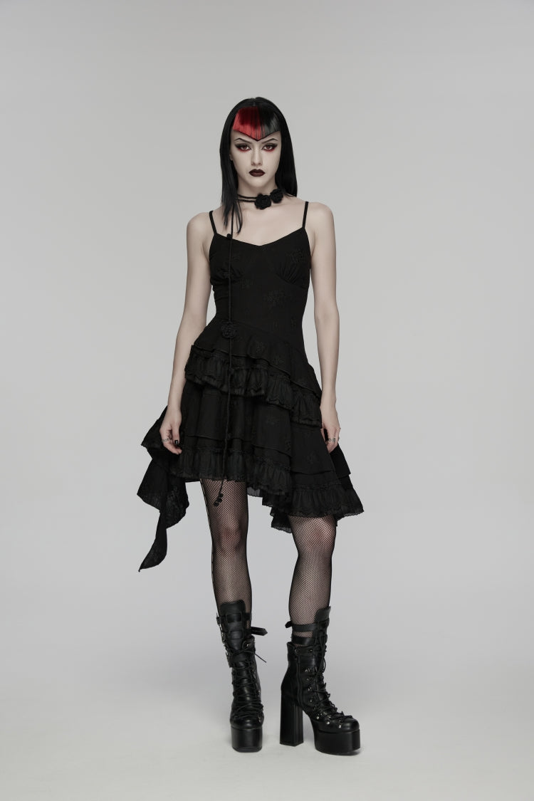 Embroidered Floral Asymmetric Gothic Jsk Dress