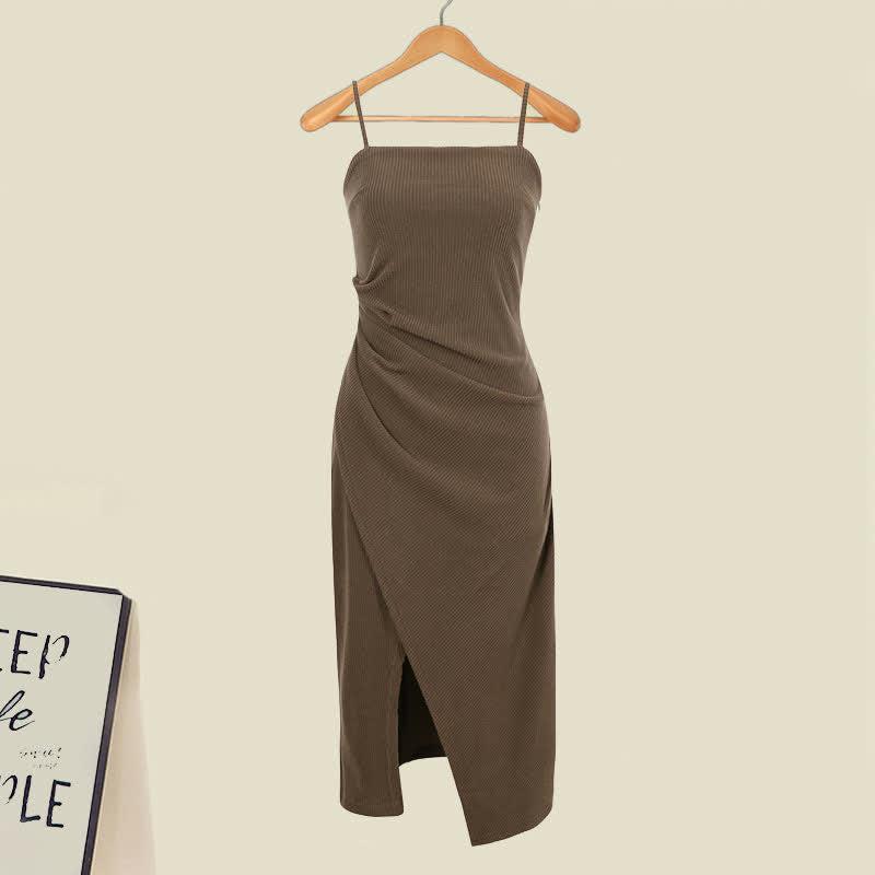 Set Split Ruffled Dress Out Slip Hollow Cardigan