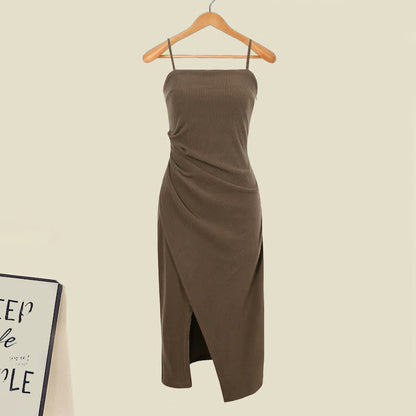 Set Split Ruffled Dress Out Slip Hollow Cardigan