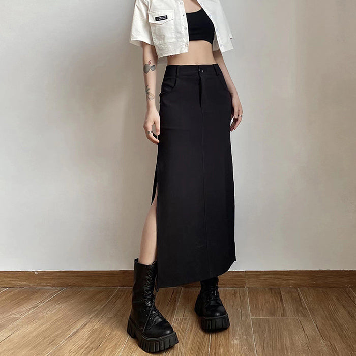 Dark Black Aesthetic Long Skirt