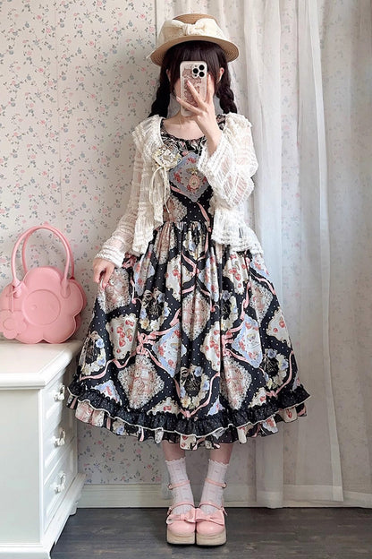 Rose Tea Sleeveless Jumper Dress with Bow
