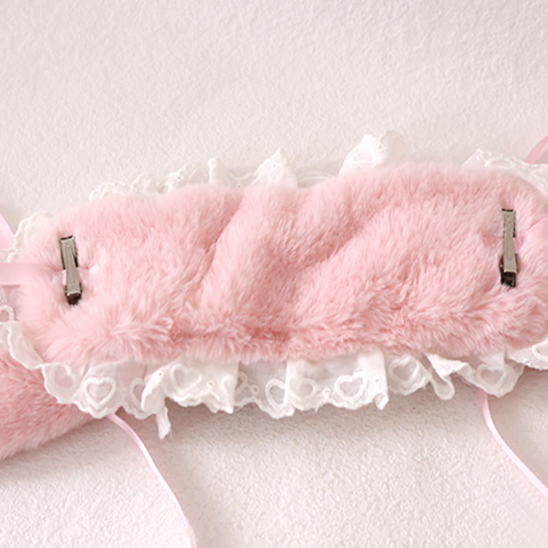 Chapeau en peluche Lolita avec nœud papillon et croix décorative