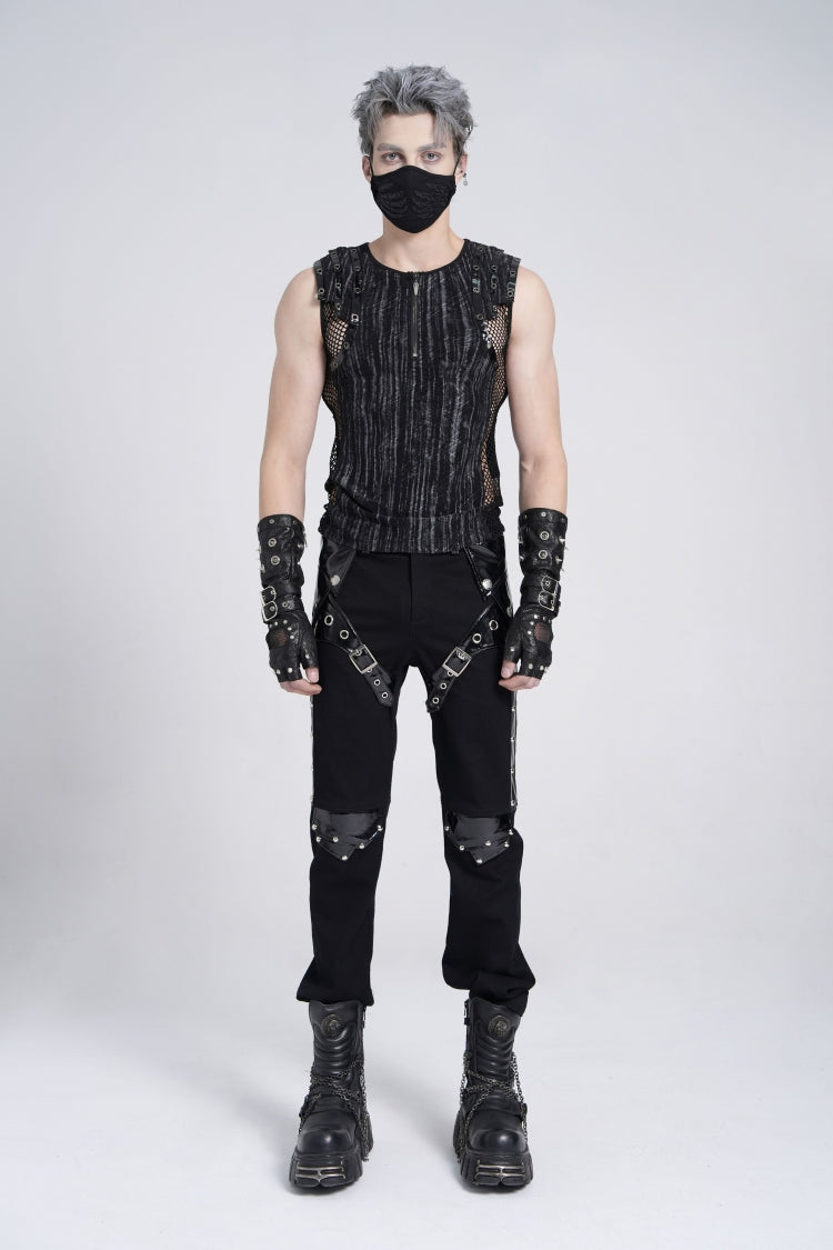 Ribbed Gothic Vest with Mesh and Zippers