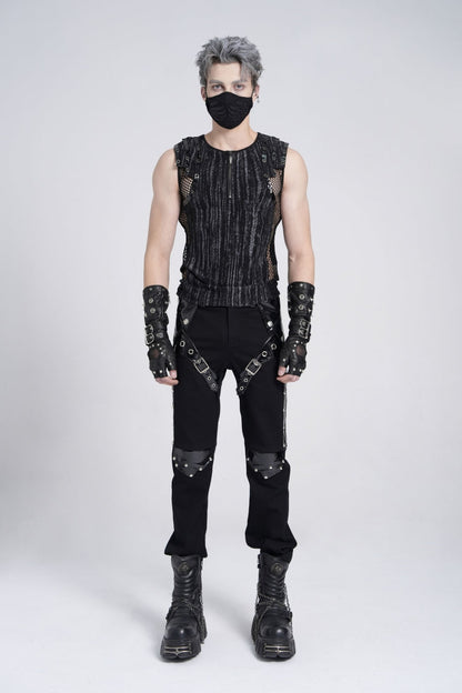 Ribbed Gothic Vest with Mesh and Zippers