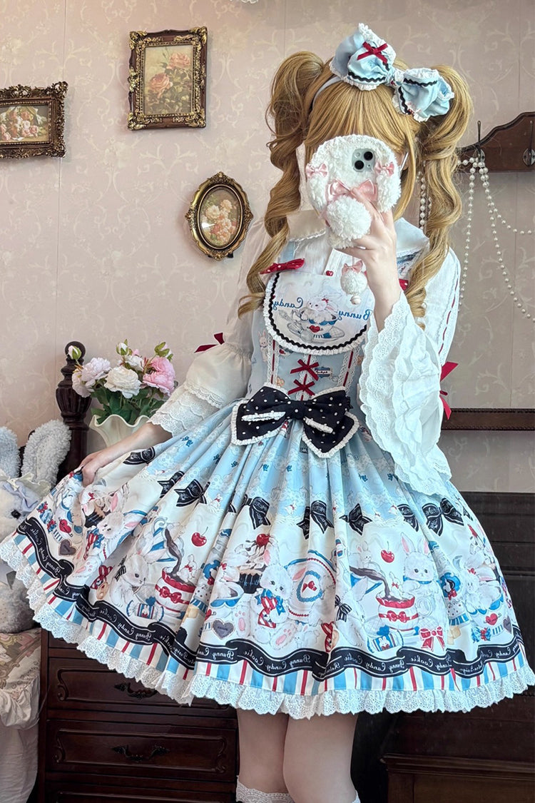 Sleeveless Ruffle Bow Lace JSK with Print