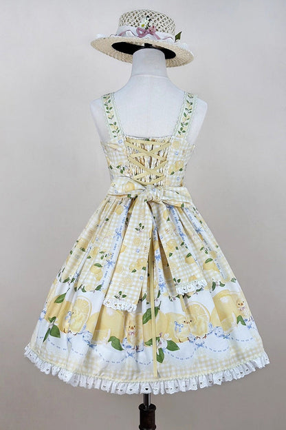 Sunny Lemon Print Ruffled Bow Lace JSK Attire