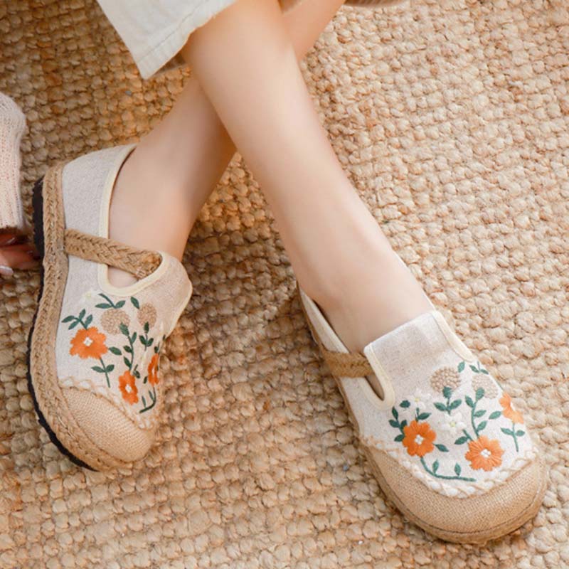 Vintage Blumen Canvas Flache Schuhe