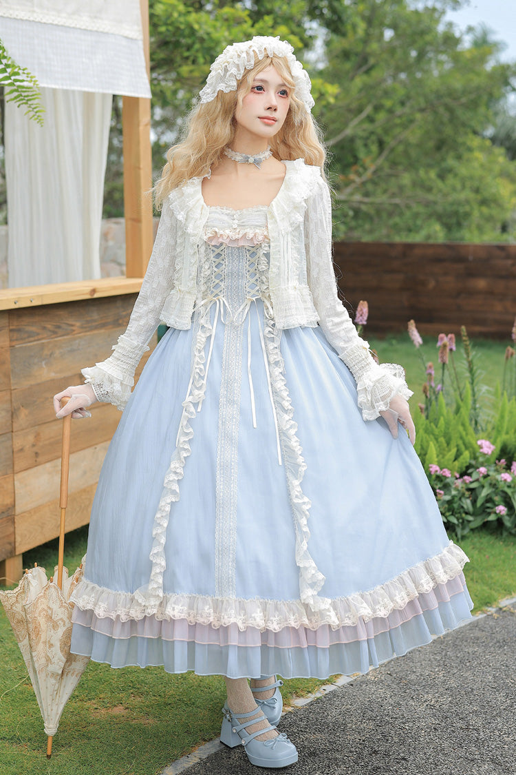 Square Collar Flutter Sleeve Triple Ruffled Lace-Up Sweet Lolita JSK Two Versions