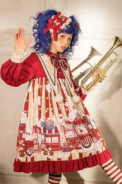 Red Sweet Lolita OP Dress with Bowknot and Lantern Sleeves