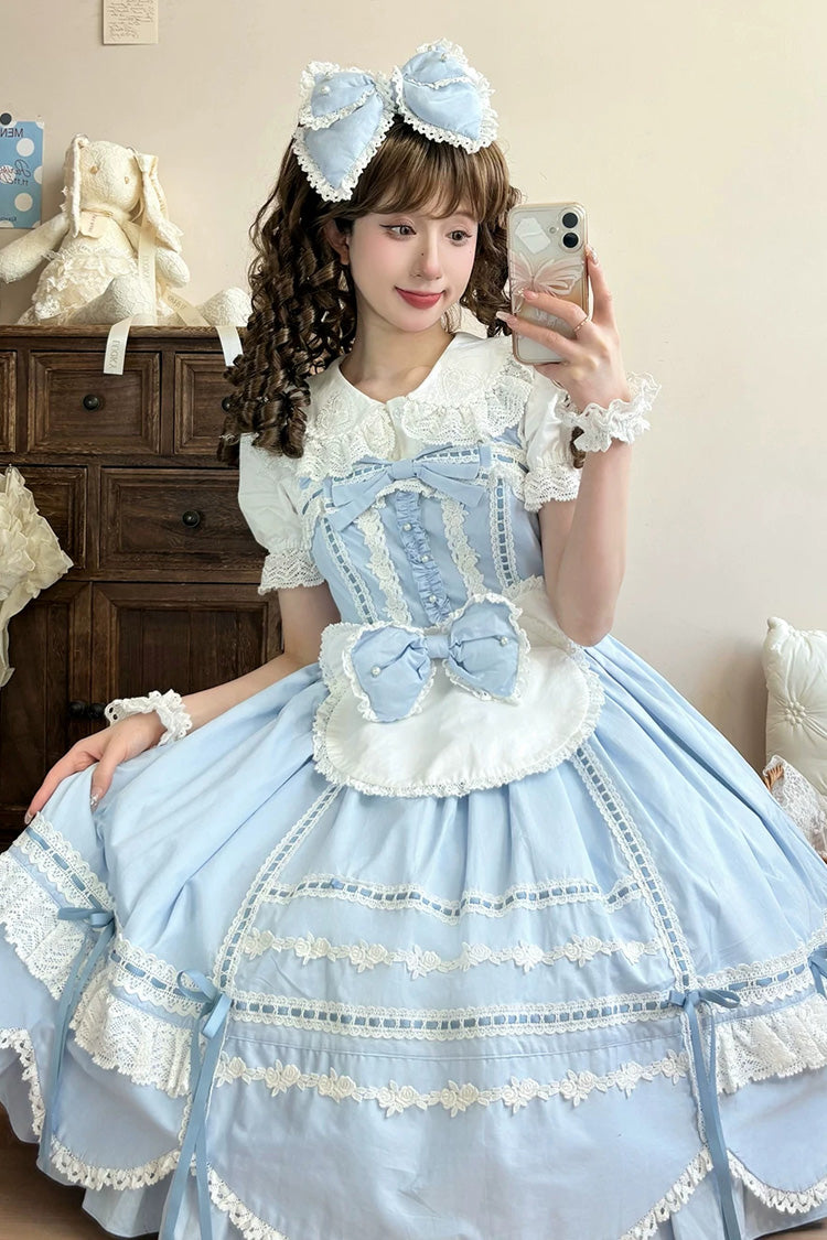 Cotton Sleeveless Lace-Trimmed Sweet JSK with Bow Details