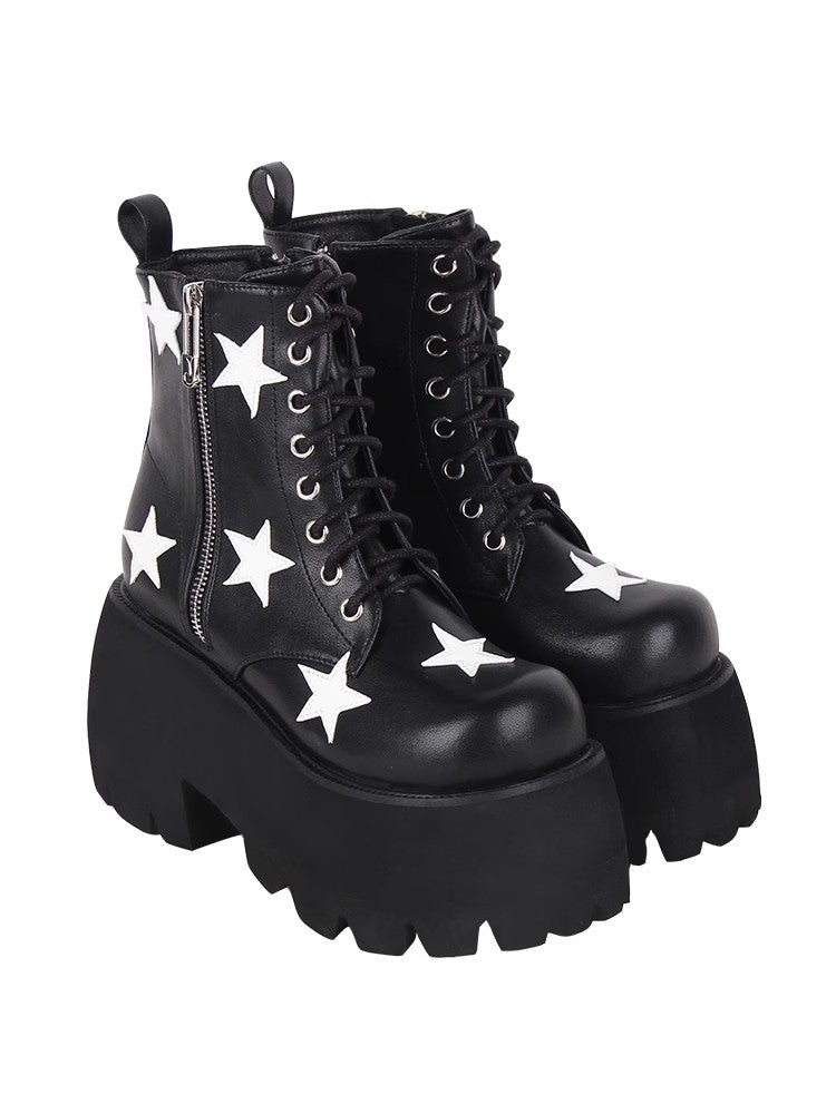 Punk Lolita Ankle Boots with Zipper and Five-Pointed Star Accent