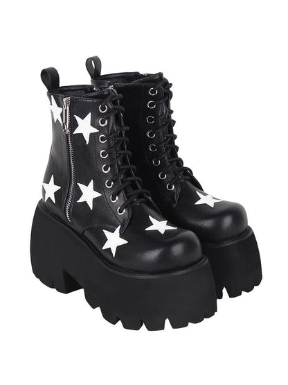 Punk Lolita Ankle Boots with Zipper and Five-Pointed Star Accent