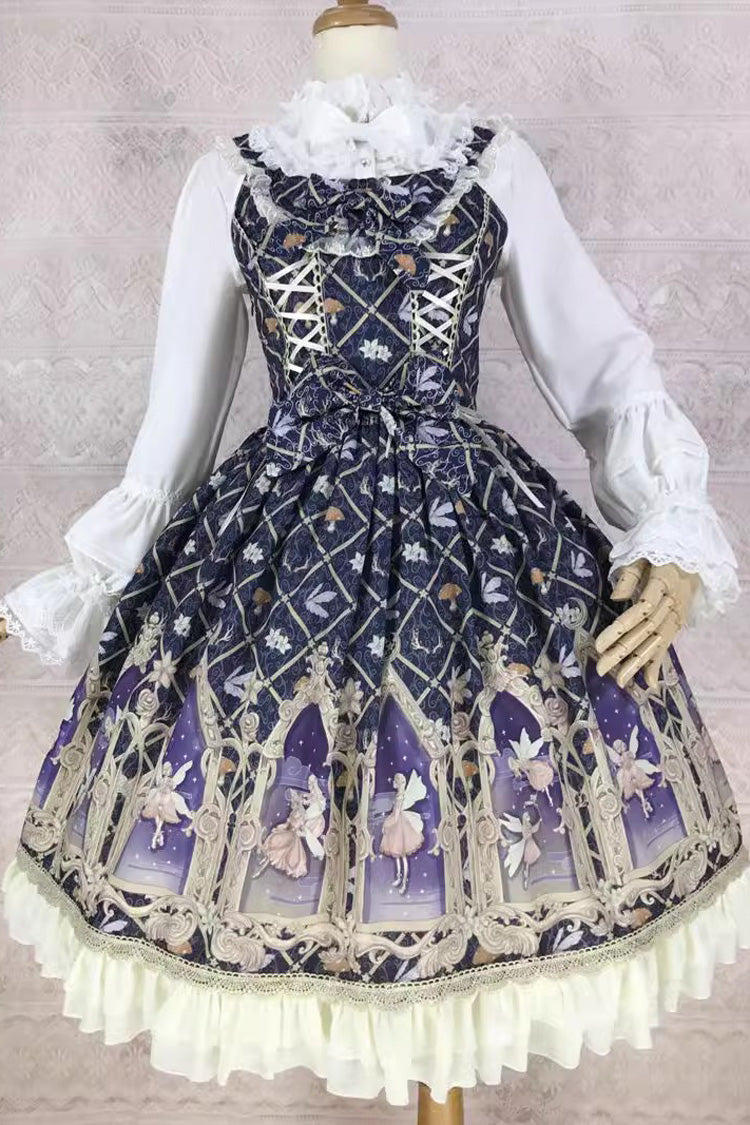 Dream Elf Print Ruffle Bowknot Jsk Dress - Sweet Lolita