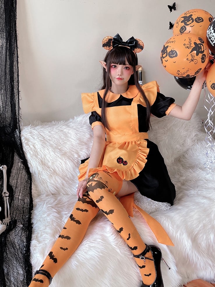 Halloween Black and Orange Pumpkin Maid Dress Costume