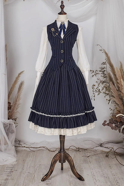 Layered Striped Ruffle Sweet College Elegant Lolita Skirt