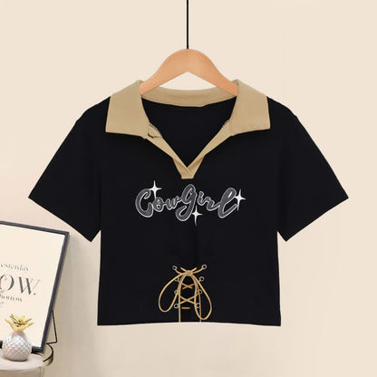 Set Pants Cargo Letter T-Shirt Print Top Crop