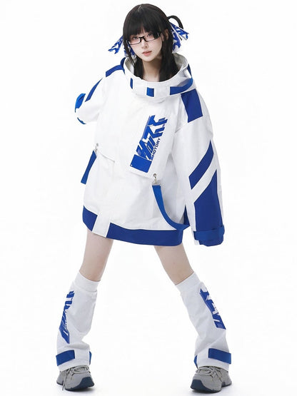 Blue and White Jirai Kei Letters Leg Warmers