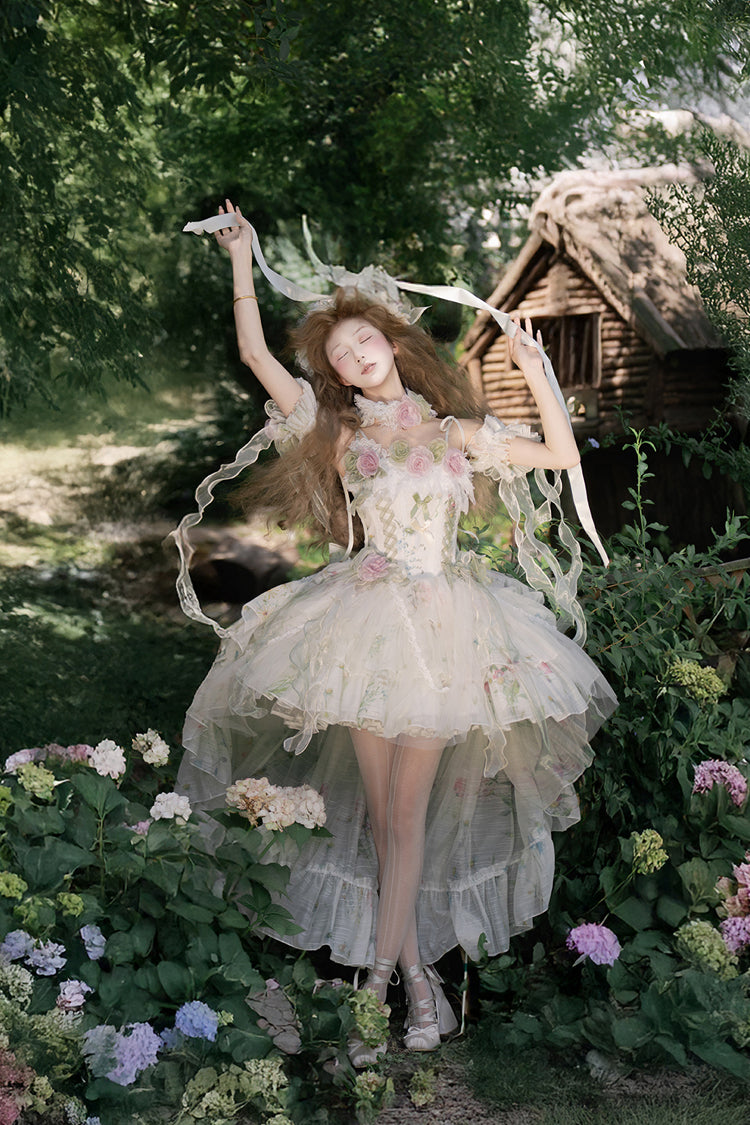 Emerald Layered Fishbone Lace-Up Lolita JSK - Spring Rose