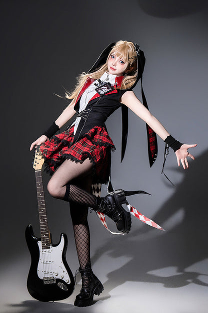 Rock Bunny Punk Lolita Skirt Set with Embroidery - Noir