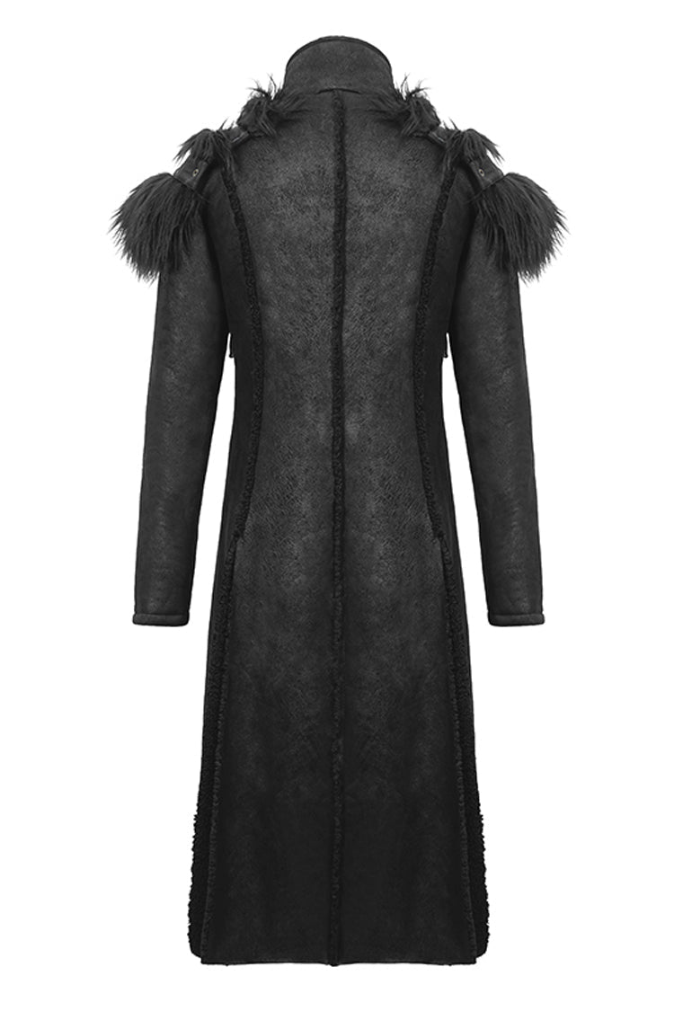 Men's Punk Coat with Fur Cape and Metal Hasp