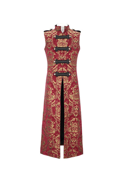 Crimson Mandarin Collar Totem Embroidered Men's Goth Waistcoat