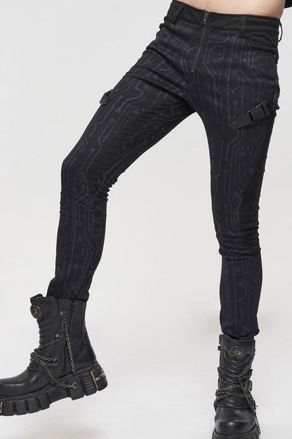 Mens Asymmetric Trousers with Circuit Print