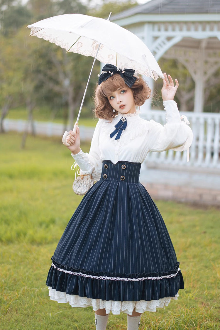 Layered Striped Ruffle Sweet College Elegant Lolita Skirt