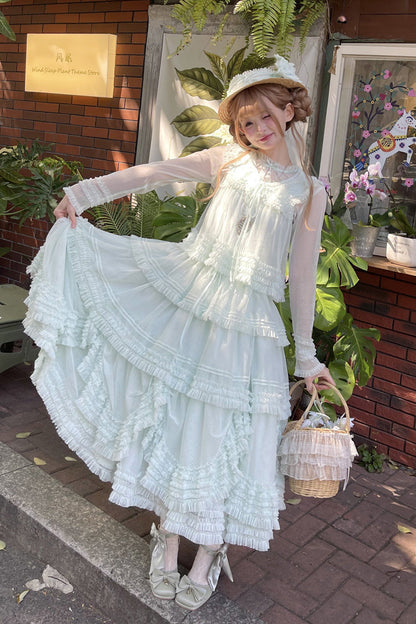 Sweet Stand Collar Long Sleeve Multi Layer Ruffle Color Block Lolita Tiered Dress 14 Colors