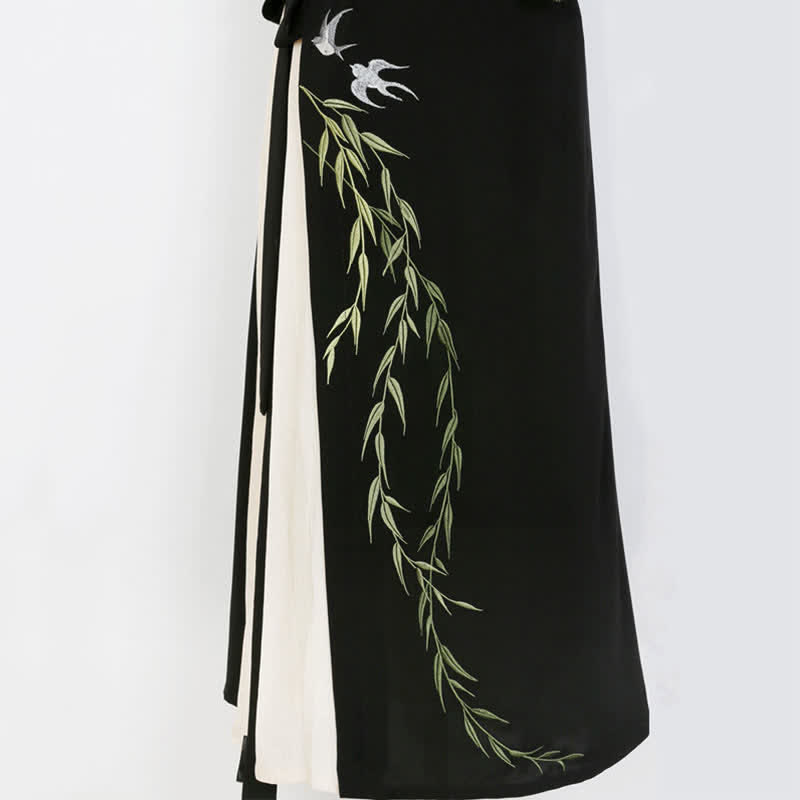 Elegant Salix Leaves Embroidery T-Shirt Cami Top Skirt