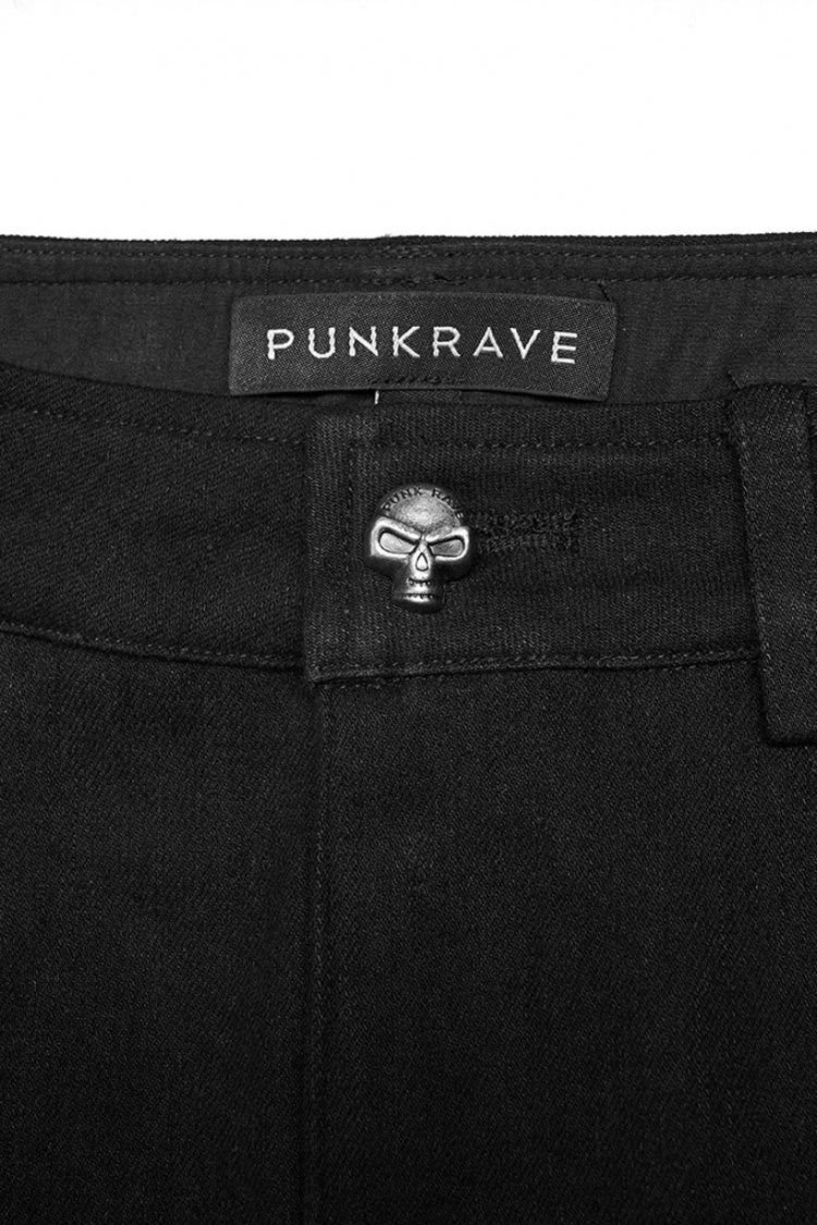 Punk Women's Skinny Jeans with Faux Leather Stitching and Lace-Up