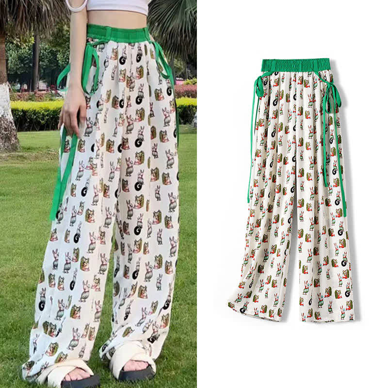 Vintage Flowers Print Chiffon Wide Leg Pants