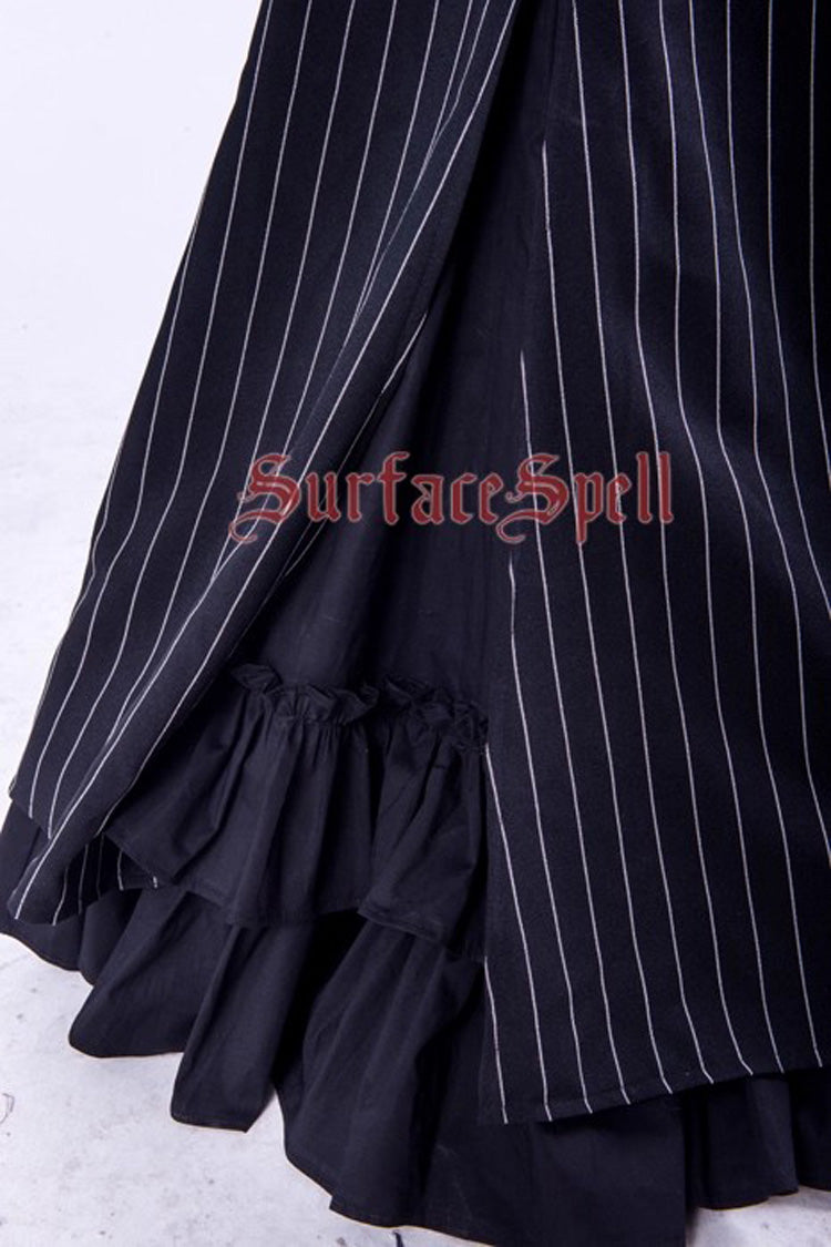 Lorelei Double-Layered Striped Print Ruffle Gothic Elegant Lolita Mermaid Maxi Skirt