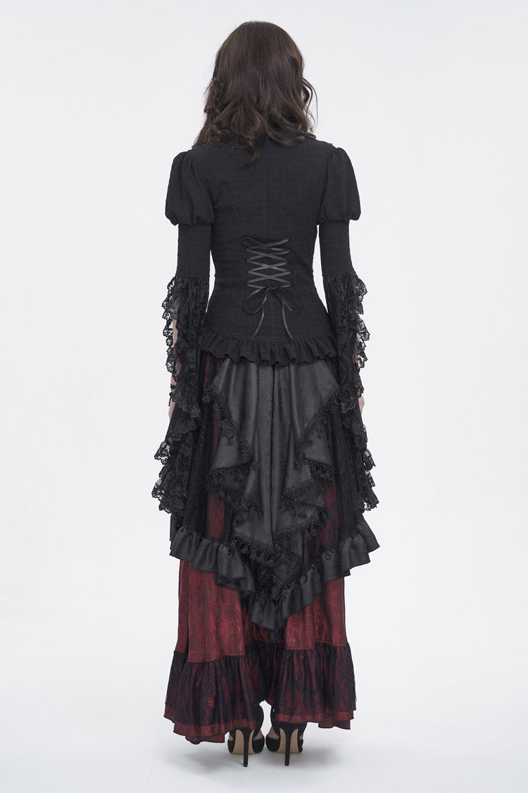 Women's Gothic Blouse with Trumpet Sleeves and Lace